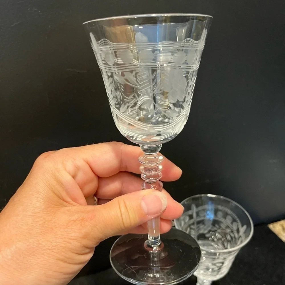 Vintage Etched Cordial Aperitif Glasses Set of Two